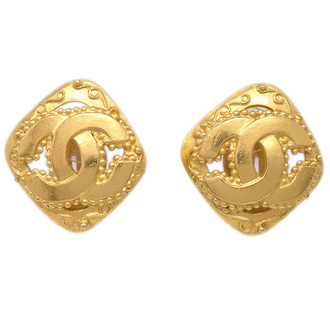 Top Quality Chanel Rhombus Earrings Clip-On Gold 96A