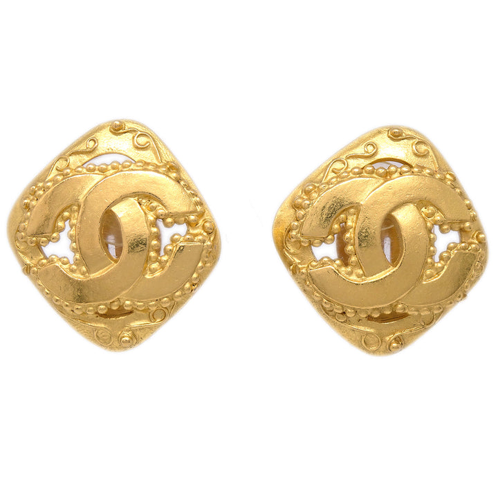 Top Quality Chanel Rhombus Earrings Clip-On Gold 96A