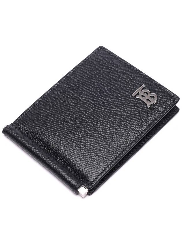 Burberry Men's TB Money Clip Grainy Leather Half Wallet Black