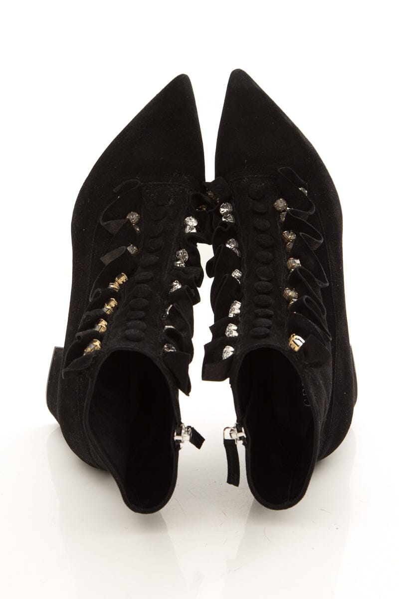 Gedebe Black & Crystal Ruffle Detail Boots SZ 39