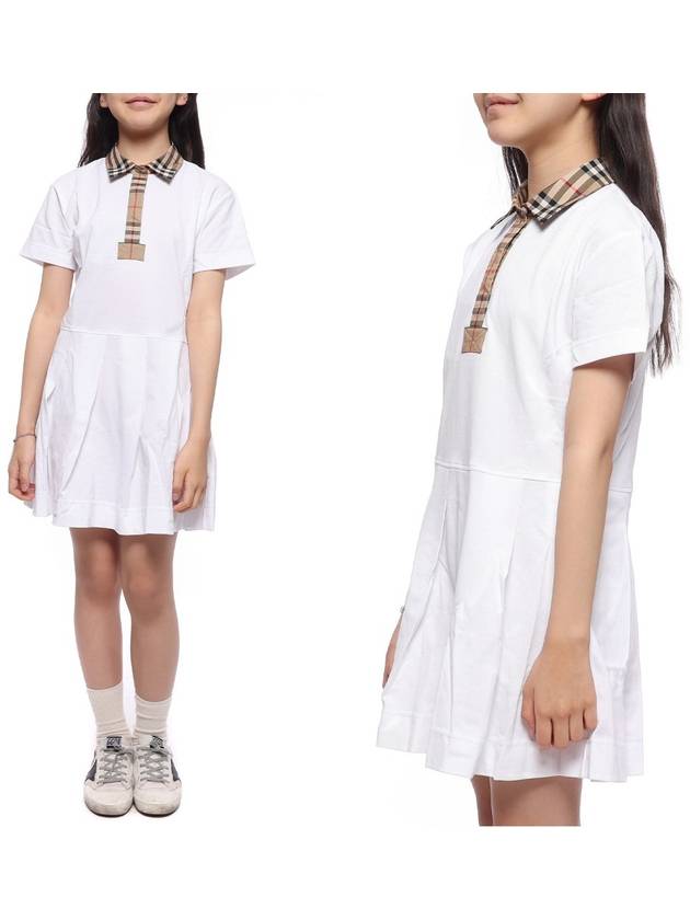 Burberry Kids Collar Check Polo Dress White