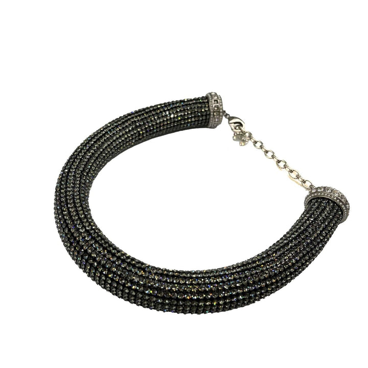 Chanel - 17K CC Rhinestone Crystal Choker Necklace - Black / Silver