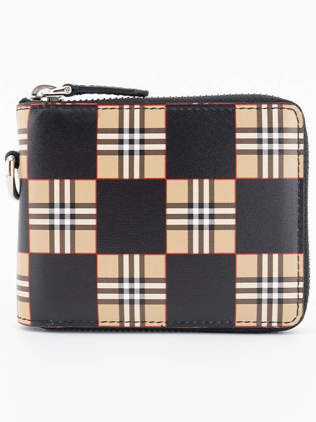 Burberry Check Board Zipper Half Wallet Black Beige