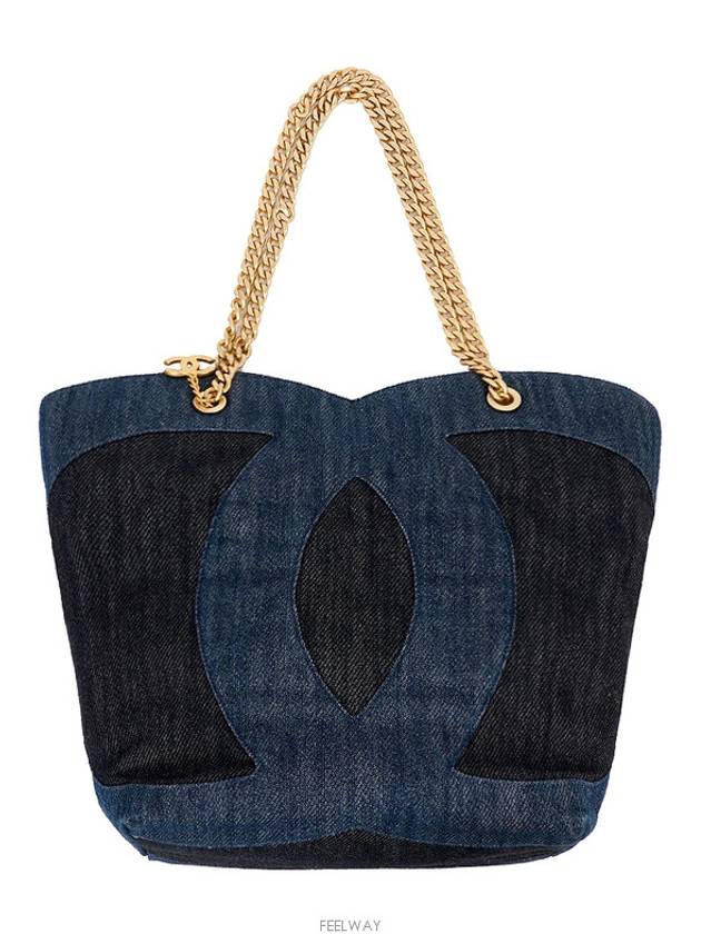 Denim Large CC Shopping Tote Bag Blue Black 74164 Chanel