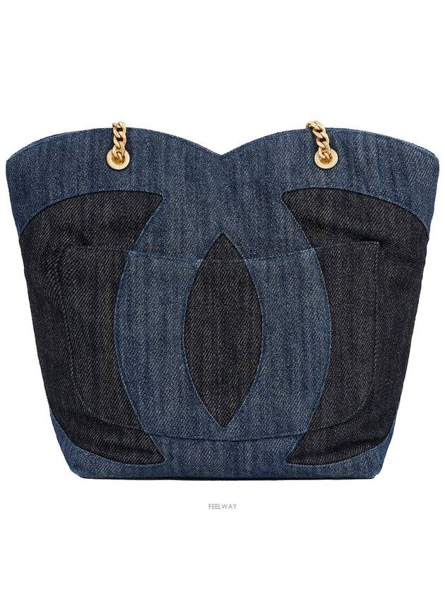 Denim Large CC Shopping Tote Bag Blue Black 74164 Chanel