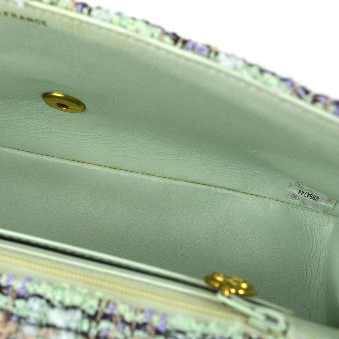Top Quality Chanel * Light Blue Tweed Classic Flap Handbag Set
