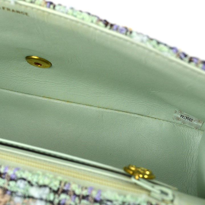 Top Quality Chanel * Light Blue Tweed Classic Flap Handbag Set