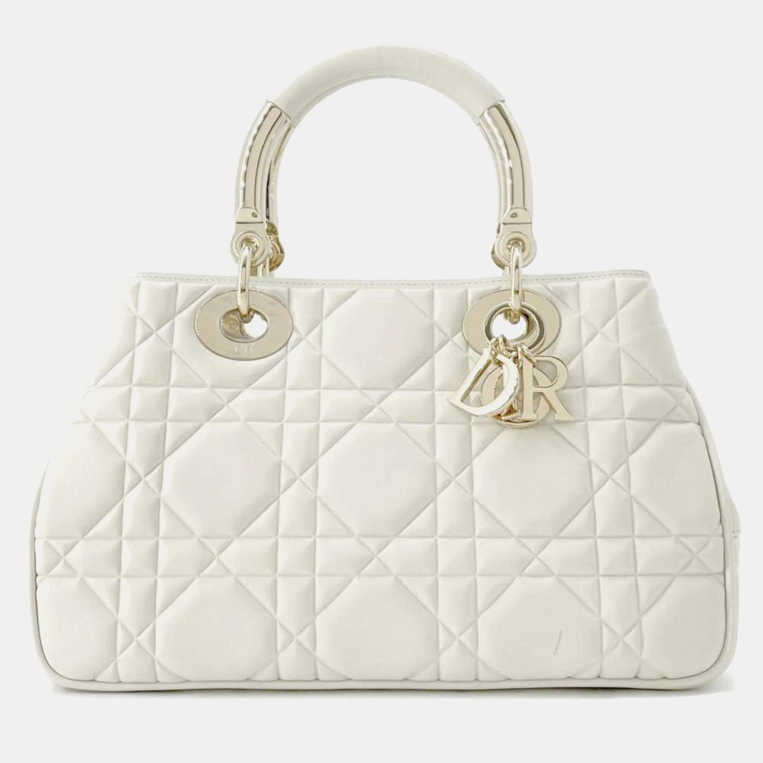 Top quality Dior White Leather Medium The Lady 95.22 Top Handle Bag