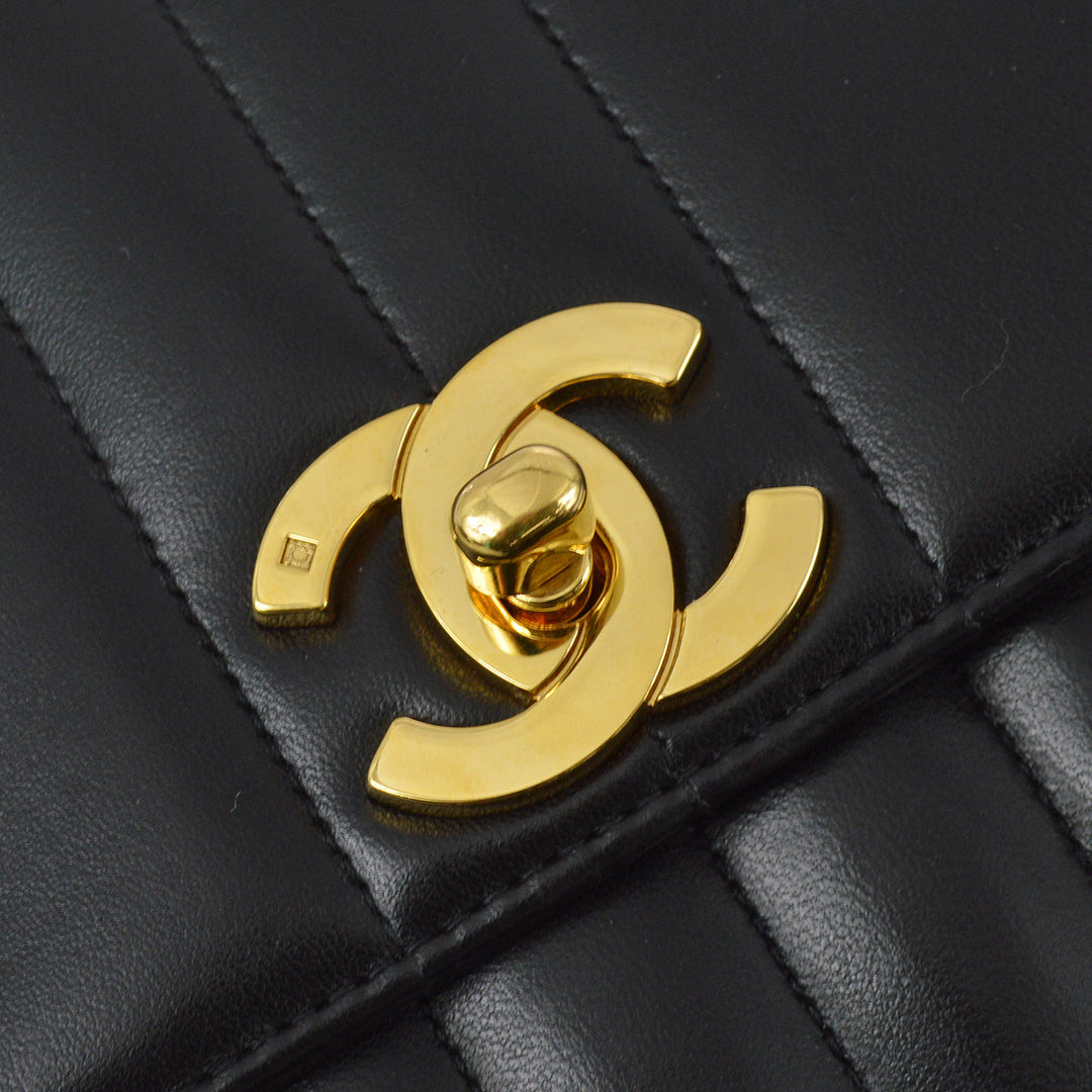Top Quality Chanel 1994-1996 Black Lambskin Small Vertical Stitch Straight Flap Bag
