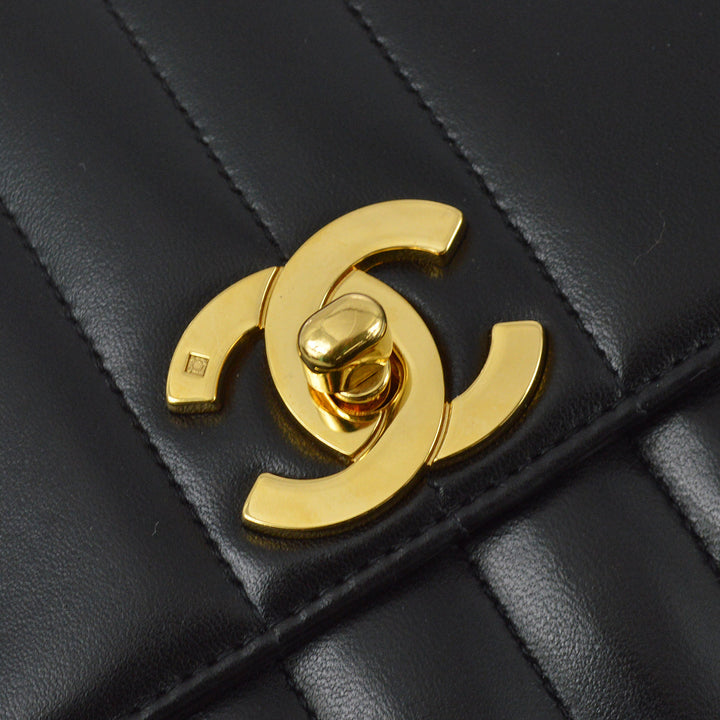 Top Quality Chanel 1994-1996 Black Lambskin Small Vertical Stitch Straight Flap Bag