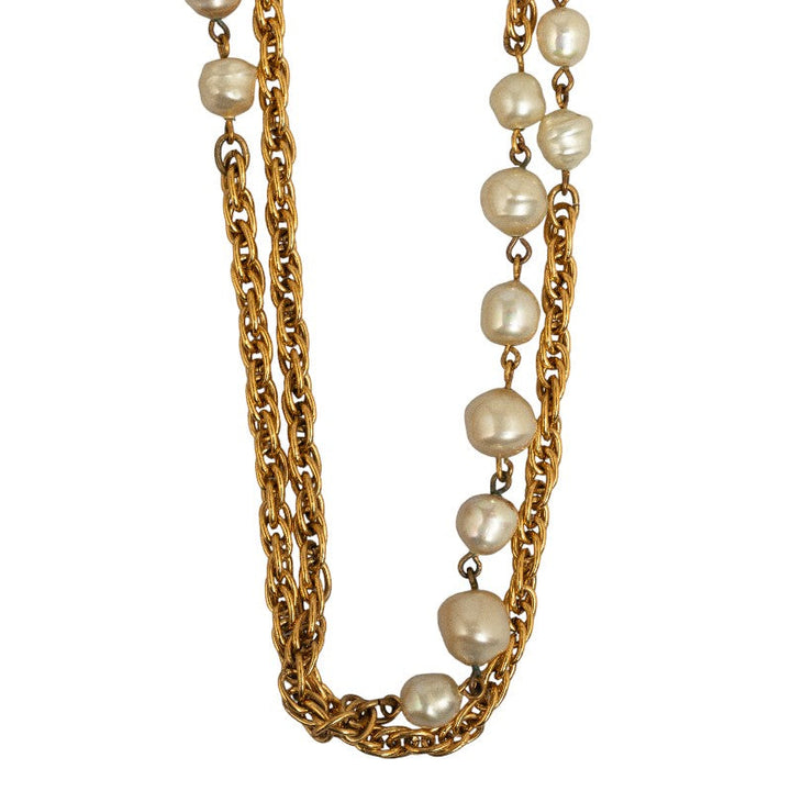 Top Quality Chanel Coco Long Chain Necklace Gold White Mackie Pearl  Chanel