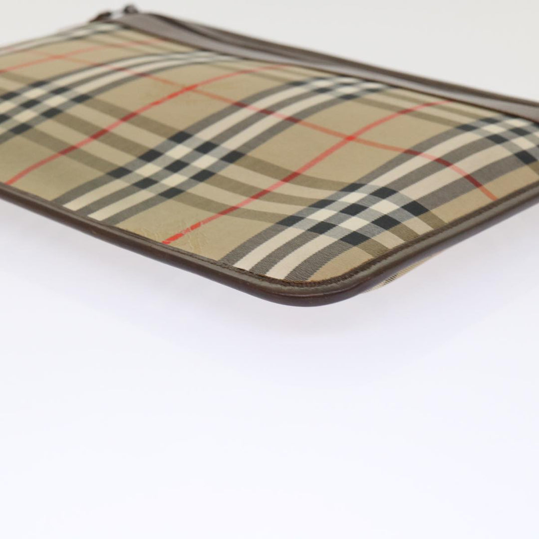 BurberrySs Nova Check Clutch Bag Canvas Beige Brown Red Auth ac2005
