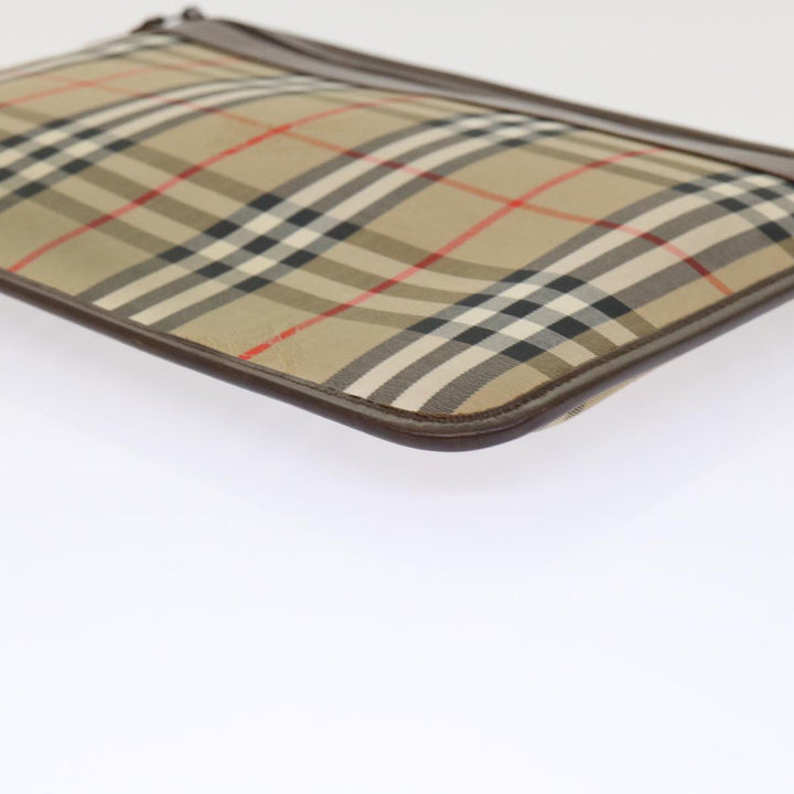 BurberrySs Nova Check Clutch Bag Canvas Beige Brown Red Auth ac2005