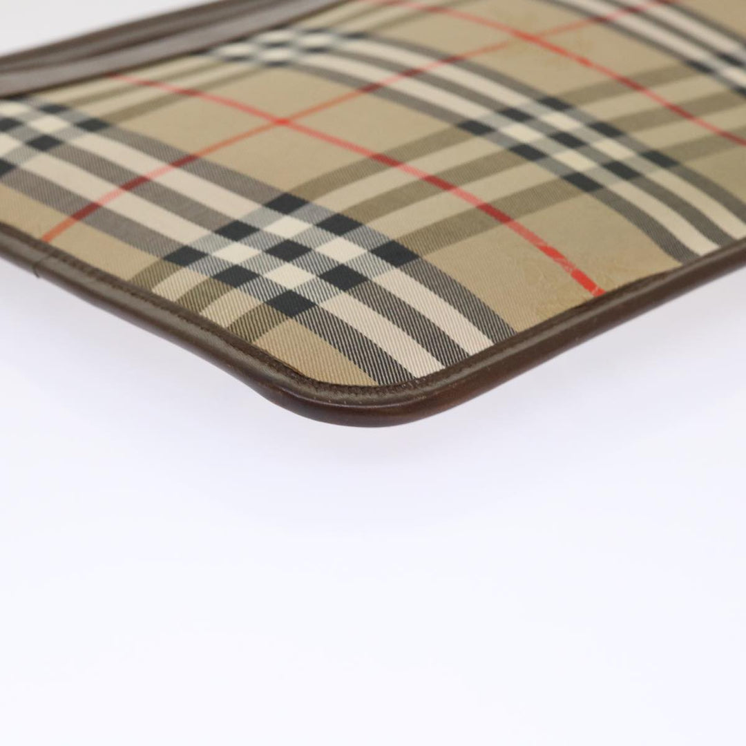 BurberrySs Nova Check Clutch Bag Canvas Beige Brown Red Auth ac2005