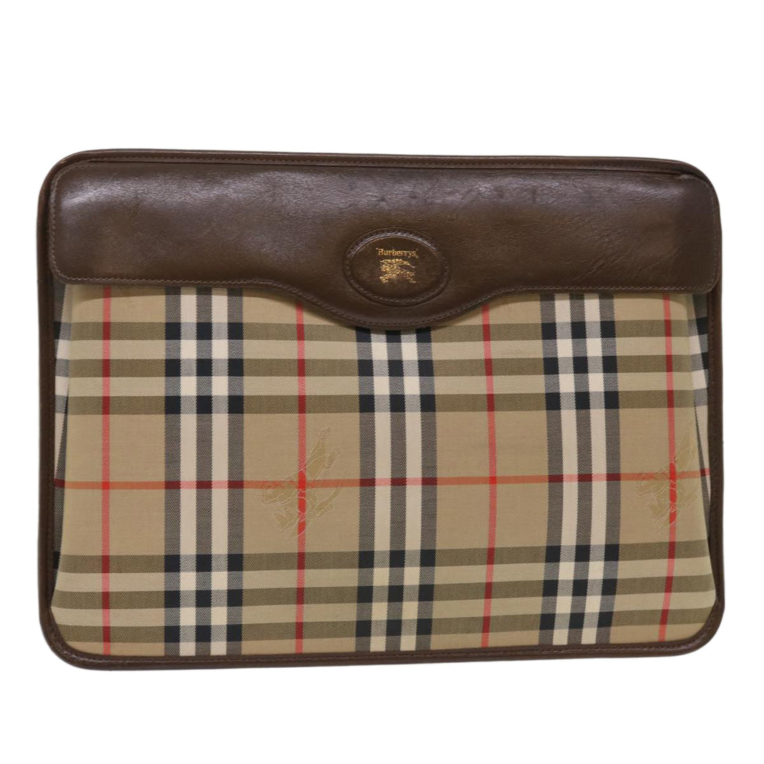 BurberrySs Nova Check Clutch Bag Canvas Beige Brown Red Auth ac2005