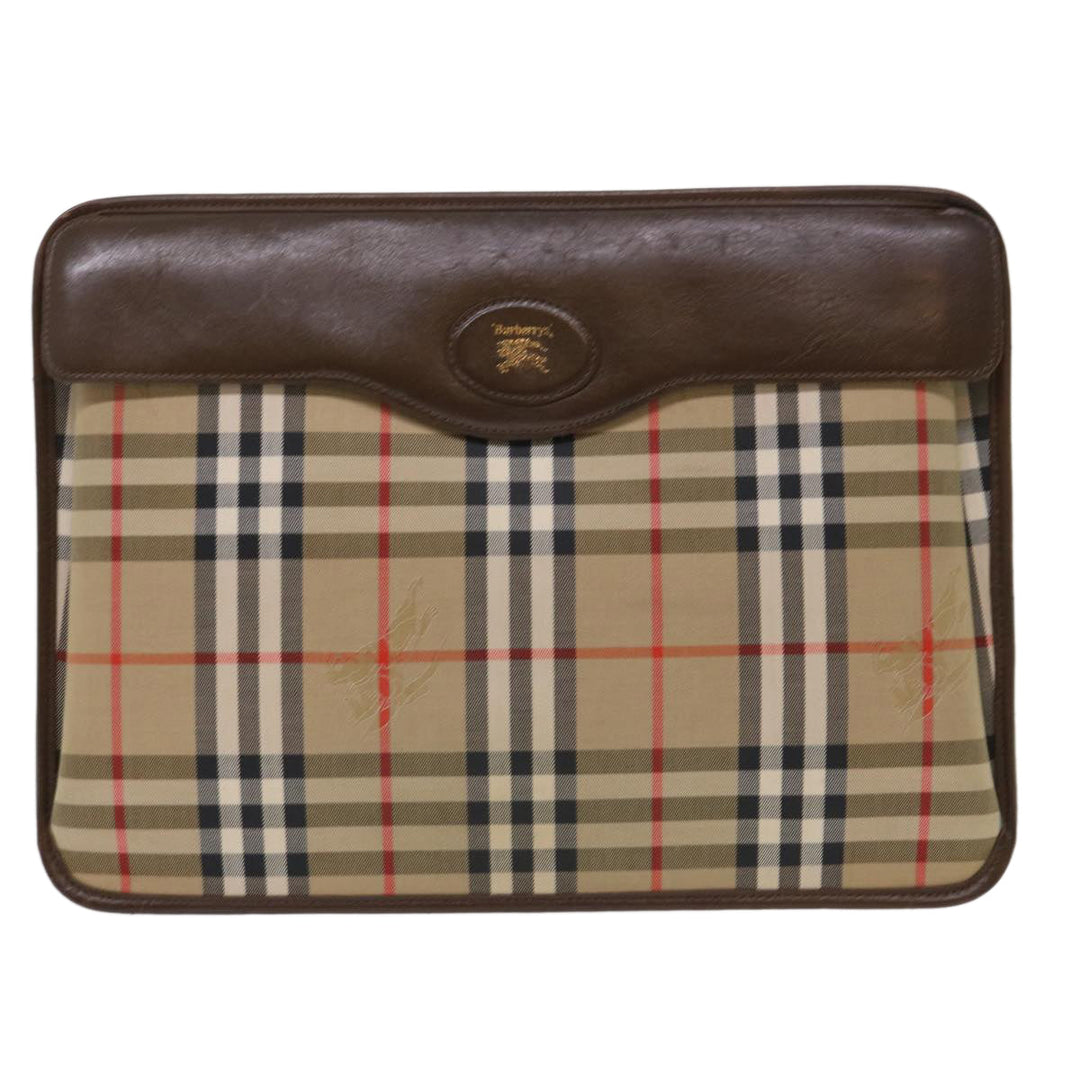 BurberrySs Nova Check Clutch Bag Canvas Beige Brown Red Auth ac2005