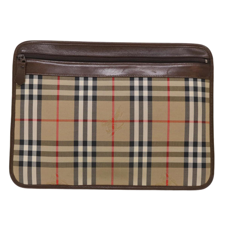 BurberrySs Nova Check Clutch Bag Canvas Beige Brown Red Auth ac2005