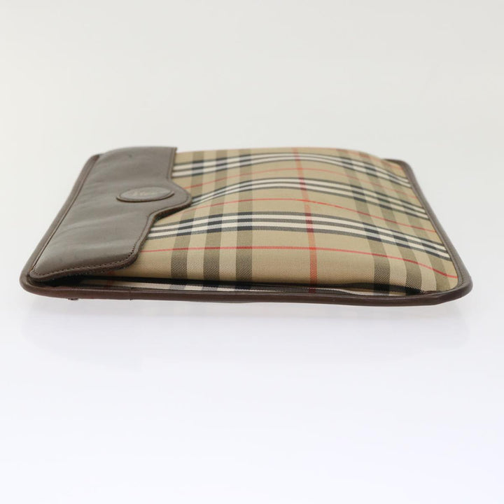 BurberrySs Nova Check Clutch Bag Canvas Beige Brown Red Auth ac2005