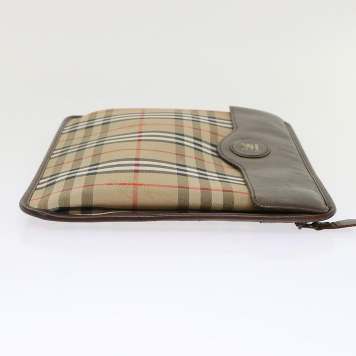 BurberrySs Nova Check Clutch Bag Canvas Beige Brown Red Auth ac2005