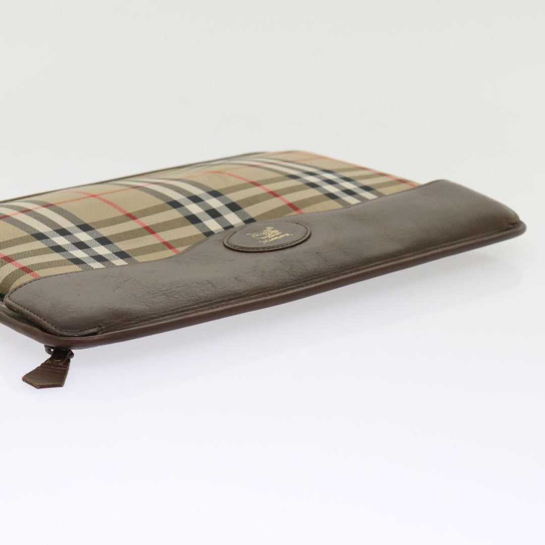BurberrySs Nova Check Clutch Bag Canvas Beige Brown Red Auth ac2005