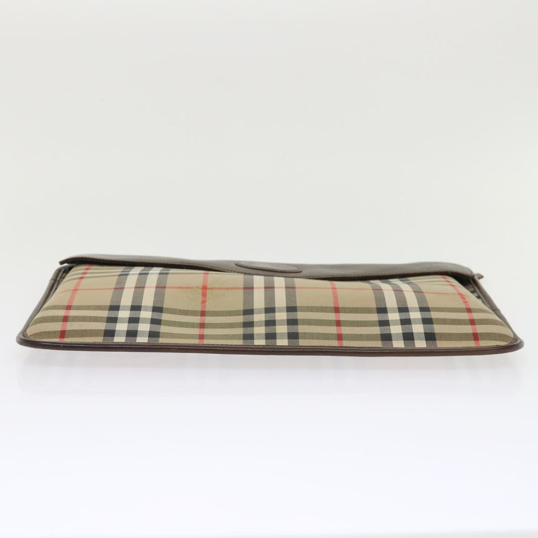BurberrySs Nova Check Clutch Bag Canvas Beige Brown Red Auth ac2005