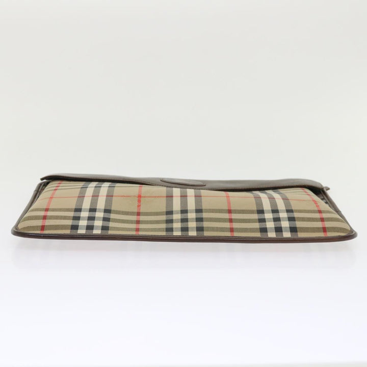 BurberrySs Nova Check Clutch Bag Canvas Beige Brown Red Auth ac2005