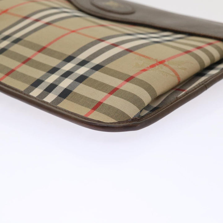 BurberrySs Nova Check Clutch Bag Canvas Beige Brown Red Auth ac2005