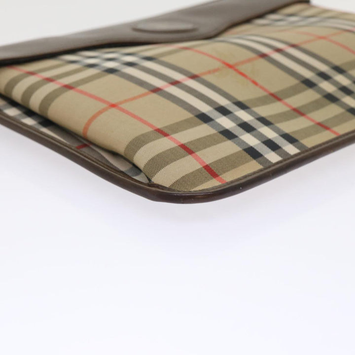 BurberrySs Nova Check Clutch Bag Canvas Beige Brown Red Auth ac2005
