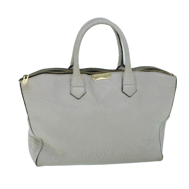 Burberry Tote Bag Leather Gray White Auth ac2169