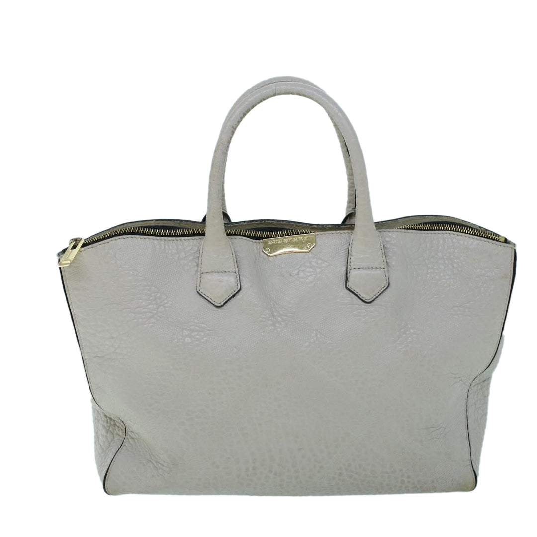 Burberry Tote Bag Leather Gray White Auth ac2169