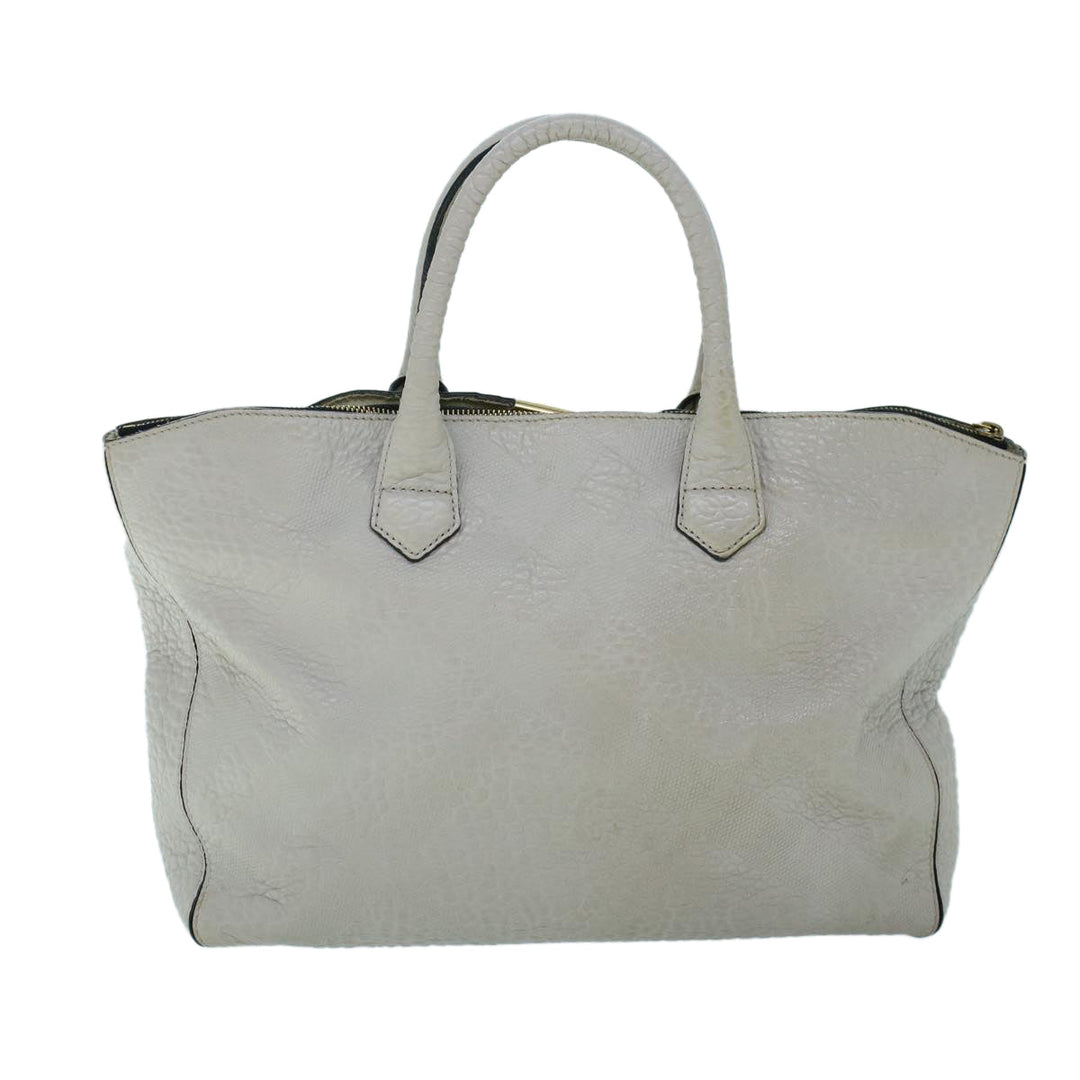 Burberry Tote Bag Leather Gray White Auth ac2169