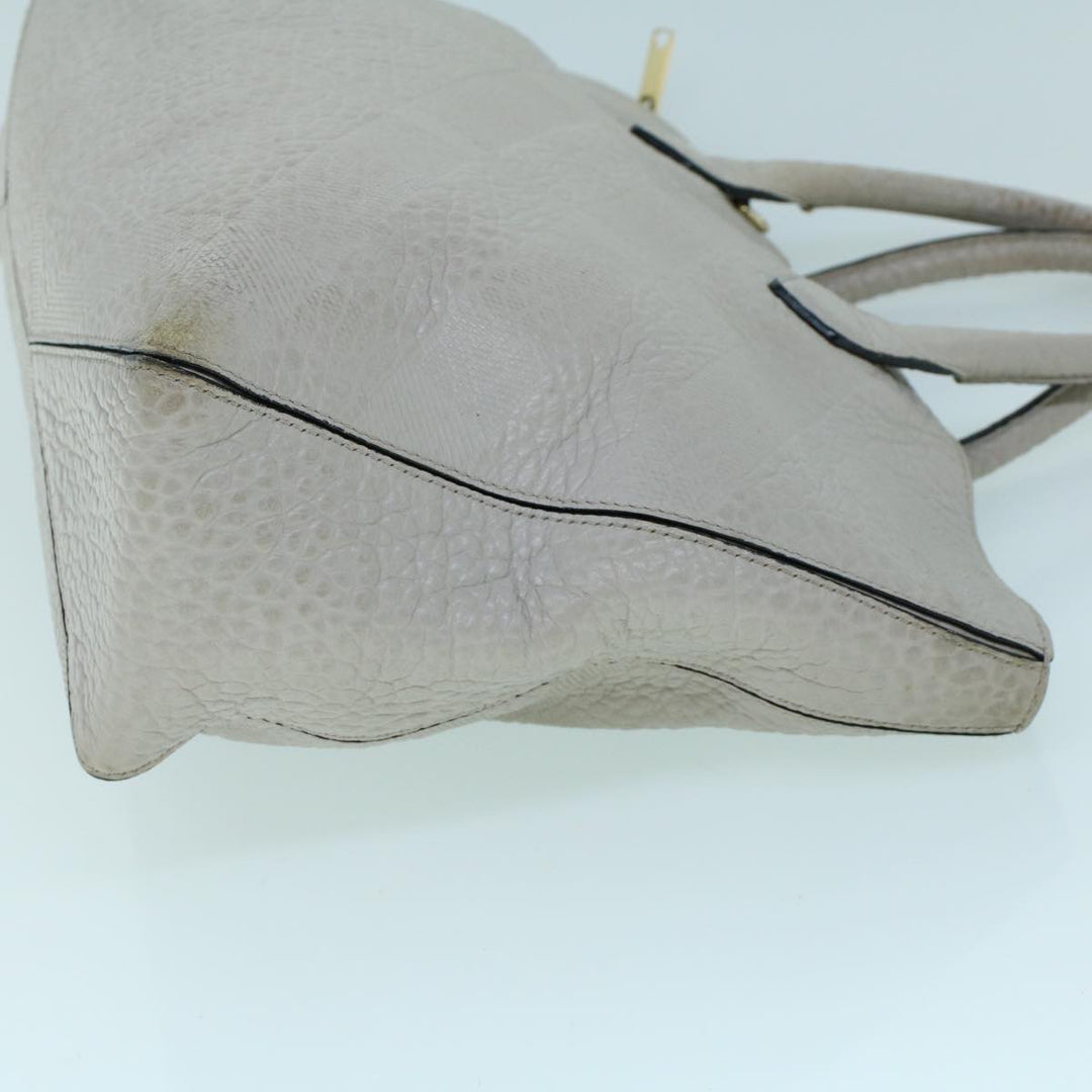 Burberry Tote Bag Leather Gray White Auth ac2169