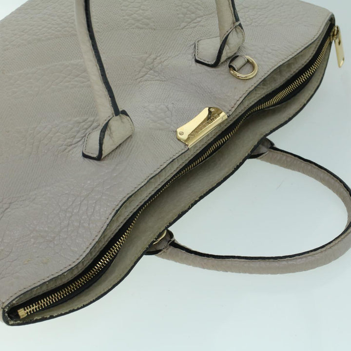 Burberry Tote Bag Leather Gray White Auth ac2169