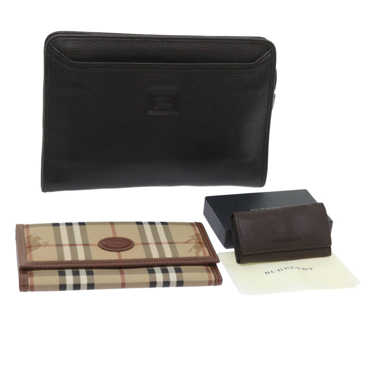 BURBERRY Nova Check Clutch Key Case Wallet Leather 3set Black Auth Ac2238