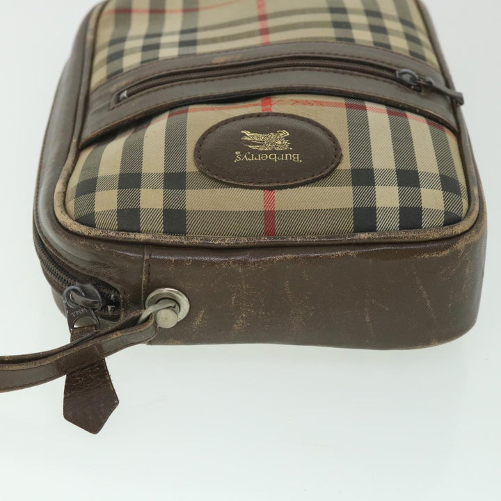 BURBERRYSs Nova Check Clutch Bag Nylon Canvas Beige Auth ac2346