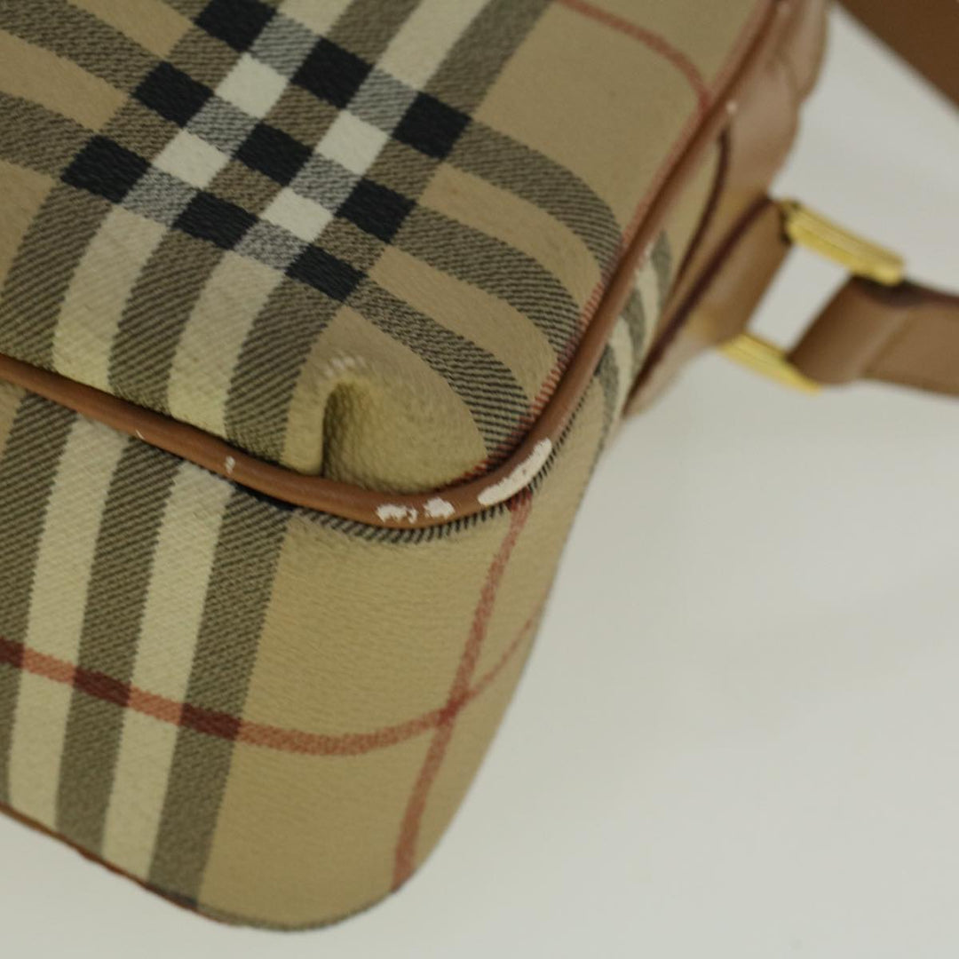 BURBERRYSs Nova Check Shoulder Bag PVC Leather Beige Auth ac2479