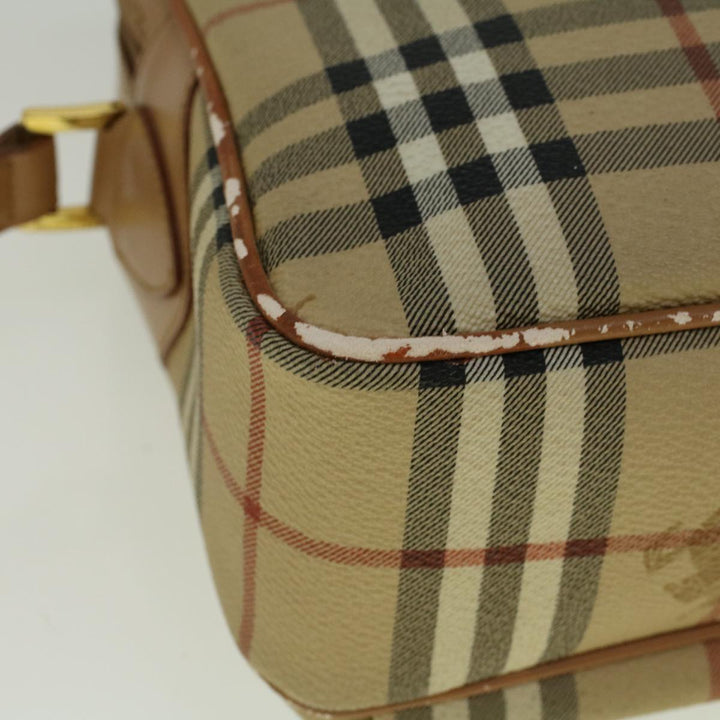 BURBERRYSs Nova Check Shoulder Bag PVC Leather Beige Auth ac2479