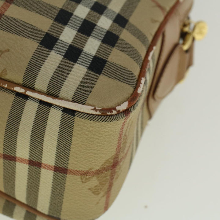 BURBERRYSs Nova Check Shoulder Bag PVC Leather Beige Auth ac2479
