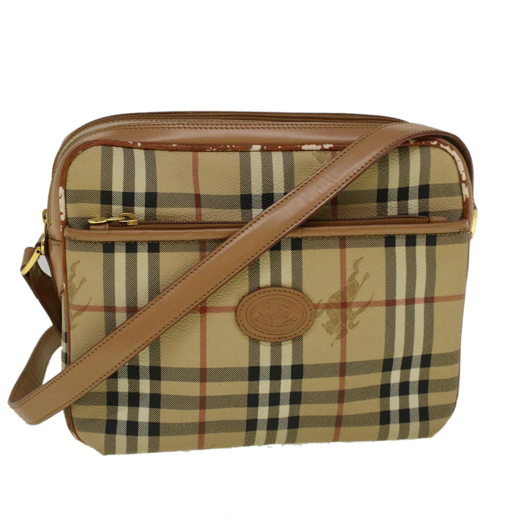 BURBERRYSs Nova Check Shoulder Bag PVC Leather Beige Auth ac2479