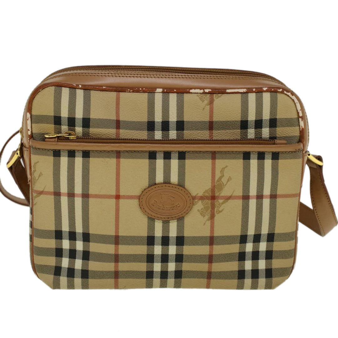 BURBERRYSs Nova Check Shoulder Bag PVC Leather Beige Auth ac2479