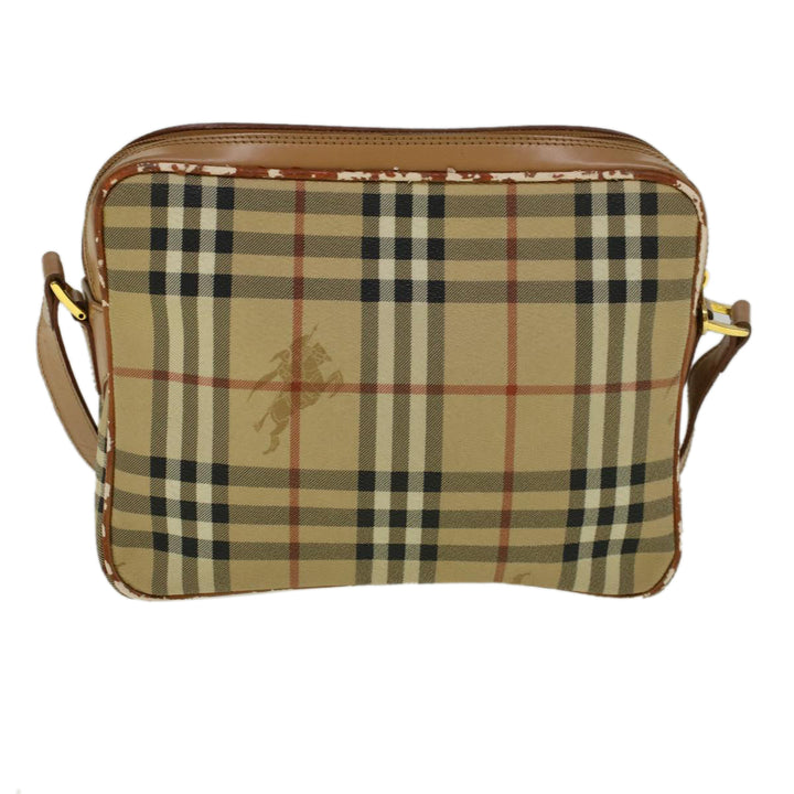 BURBERRYSs Nova Check Shoulder Bag PVC Leather Beige Auth ac2479