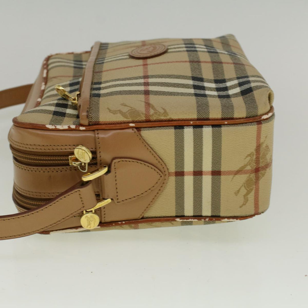 BURBERRYSs Nova Check Shoulder Bag PVC Leather Beige Auth ac2479