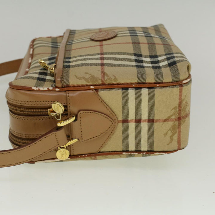 BURBERRYSs Nova Check Shoulder Bag PVC Leather Beige Auth ac2479