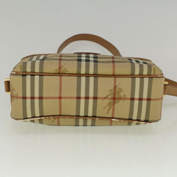 BURBERRYSs Nova Check Shoulder Bag PVC Leather Beige Auth ac2479