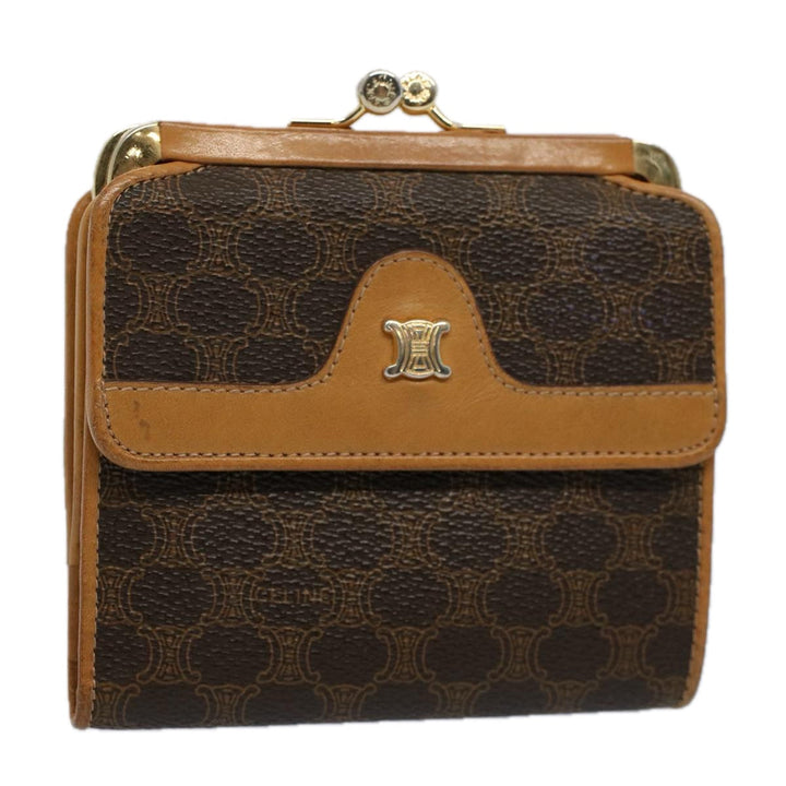 Celine Macadam Canvas Wallet PVC Leather Brown Auth ac2489