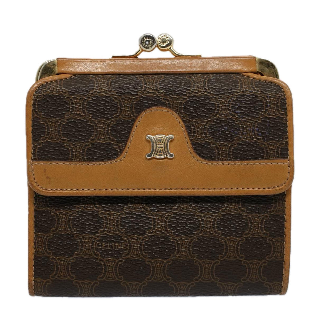 Celine Macadam Canvas Wallet PVC Leather Brown Auth ac2489