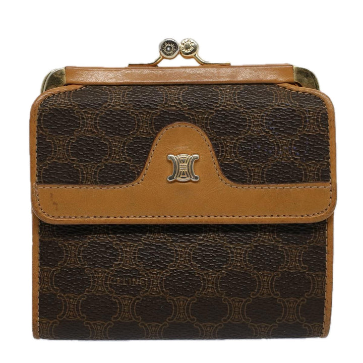 Celine Macadam Canvas Wallet PVC Leather Brown Auth ac2489