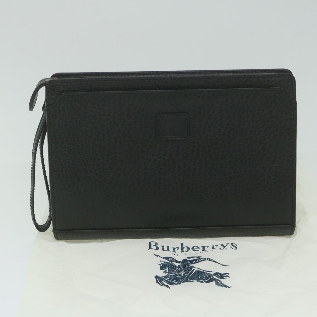 BurberrySs Clutch Bag Leather Black Auth ac2560