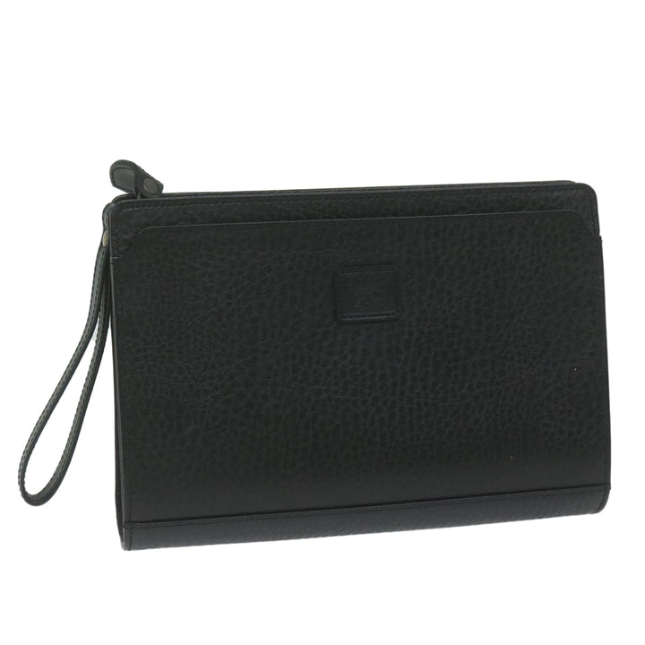 BurberrySs Clutch Bag Leather Black Auth ac2560