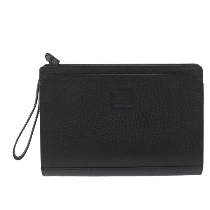 BurberrySs Clutch Bag Leather Black Auth ac2560